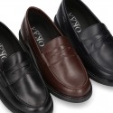 Classic school Kids Moccasin shoes in Nappa leather with rubber sole.