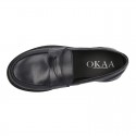 Classic school Kids Moccasin shoes in Nappa leather with rubber sole.