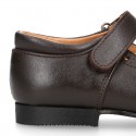 School Classic girl Nappa leather little Mary Jane shoes with chopped design, hook and loop strap in classic colors.