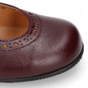 School Classic girl Nappa leather little Mary Jane shoes with chopped design, hook and loop strap in classic colors.