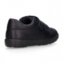 Washable Nappa leather kids School tennis shoes laceless with reinforced toe cap.