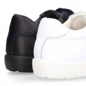Washable Nappa leather kids School tennis shoes laceless with reinforced toe cap.