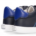 Navy blue color OKAA FLEX tennis kids shoes laceless.