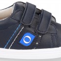 Navy blue color OKAA FLEX tennis kids shoes laceless.