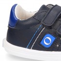 Navy blue color OKAA FLEX tennis kids shoes laceless.