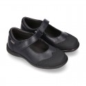 Stylized Mary Jane School shoes with hook and loop strap in PREMIUM leather.