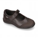 Stylized Mary Jane School shoes with hook and loop strap in PREMIUM leather.