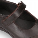 Stylized Mary Jane School shoes with hook and loop strap in PREMIUM leather.