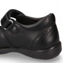 Stylized Mary Jane School shoes with hook and loop strap in PREMIUM leather.