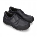 Laces up kids School shoes with hook and loop strap and toe cap in PREMIUM leather.