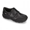 Laces up kids School shoes with hook and loop strap and toe cap in PREMIUM leather.