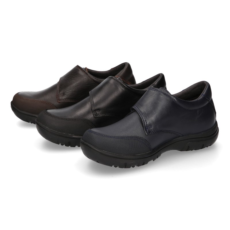 Zapato colegial niño OKAA tipo Blucher sin cordones y puntera reforzada en  piel lavable. CT011