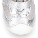 Silver color OKAA FLEX tennis girl shoes laceless and with toe cap.