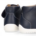 Navy Blue color OKAA FLEX kids Bootie shoes laceless and with toe cap.