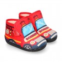 FUNNY print designs wool knit kids bootie home shoes with hook and loop strap.