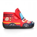 FUNNY print designs wool knit kids bootie home shoes with hook and loop strap.