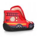 FUNNY print designs wool knit kids bootie home shoes with hook and loop strap.