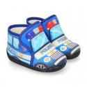 FUNNY print designs wool knit kids bootie home shoes with hook and loop strap.