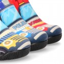 FUNNY print designs wool knit kids bootie home shoes with hook and loop strap.