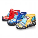 FUNNY print designs wool knit kids bootie home shoes with hook and loop strap.