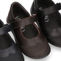 Perforated Girl Mary Jane School shoes with hook and loop strap in PREMIUM leather.