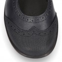 Perforated Girl Mary Jane School shoes with hook and loop strap in PREMIUM leather.