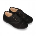 Autumn winter BLACK canvas Kids LACES UP shoes with chopped design.