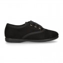 Autumn winter BLACK canvas Kids LACES UP shoes with chopped design.