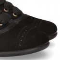 Autumn winter BLACK canvas Kids LACES UP shoes with chopped design.