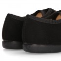 Autumn winter BLACK canvas Kids LACES UP shoes with chopped design.