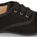 Autumn winter BLACK canvas Kids LACES UP shoes with chopped design.