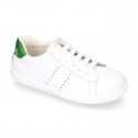 Washable Nappa leather Fashion OKAA kids School tennis shoes with laces.