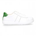 Washable Nappa leather Fashion OKAA kids School tennis shoes with laces.