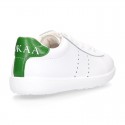 Washable Nappa leather Fashion OKAA kids School tennis shoes with laces.