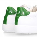 Washable Nappa leather Fashion OKAA kids School tennis shoes with laces.