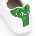 Washable Nappa leather Fashion OKAA kids School tennis shoes with laces.