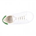 Washable Nappa leather Fashion OKAA kids School tennis shoes with laces.