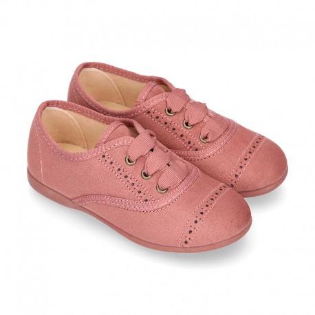 Autumn winter MAKE UP PINK canvas Kids LACES UP shoes with chopped design.