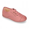 Autumn winter MAKE UP PINK canvas Kids LACES UP shoes with chopped design.