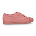 Autumn winter MAKE UP PINK canvas Kids LACES UP shoes with chopped design.