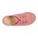 Autumn winter MAKE UP PINK canvas Kids LACES UP shoes with chopped design.