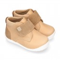 SOFT Nappa leather OKAA FLEX kids Bootie shoes laceless and with toe cap.