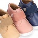 SOFT Nappa leather OKAA FLEX kids Bootie shoes laceless and with toe cap.