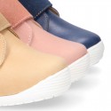 SOFT Nappa leather OKAA FLEX kids Bootie shoes laceless and with toe cap.