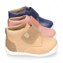 SOFT Nappa leather OKAA FLEX kids Bootie shoes laceless and with toe cap.