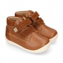 Nappa leather OKAA FLEX kids Bootie shoes laceless and with toe cap in seasonal colors.