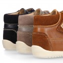 Nappa leather OKAA FLEX kids Bootie shoes laceless and with toe cap in seasonal colors.