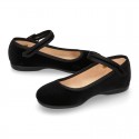 BLACK Velvet canvas Girl Mary Jane shoes with back buckle fastening.
