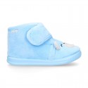 Wool knit kids Bootie home shoes with hook and loop strap and little BEAR design.