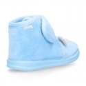 Wool knit kids Bootie home shoes with hook and loop strap and little BEAR design.